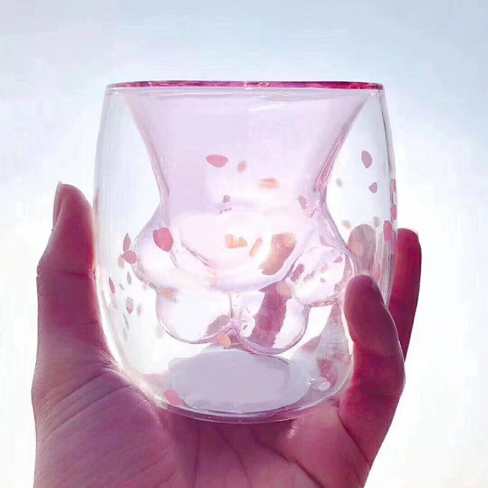 Mug | Cat Paw Double Wall Glass Mug | Clear