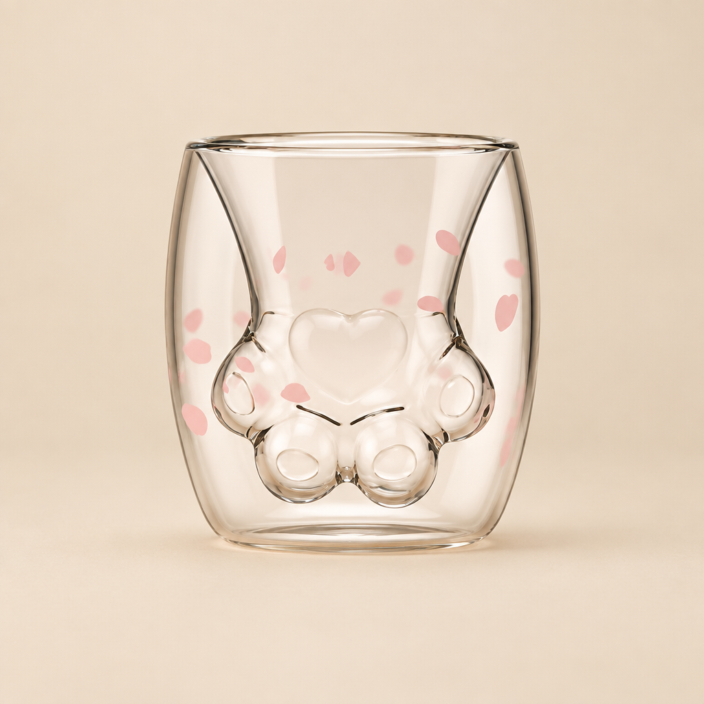 Mug | Cat Paw Double Wall Glass Mug | Clear