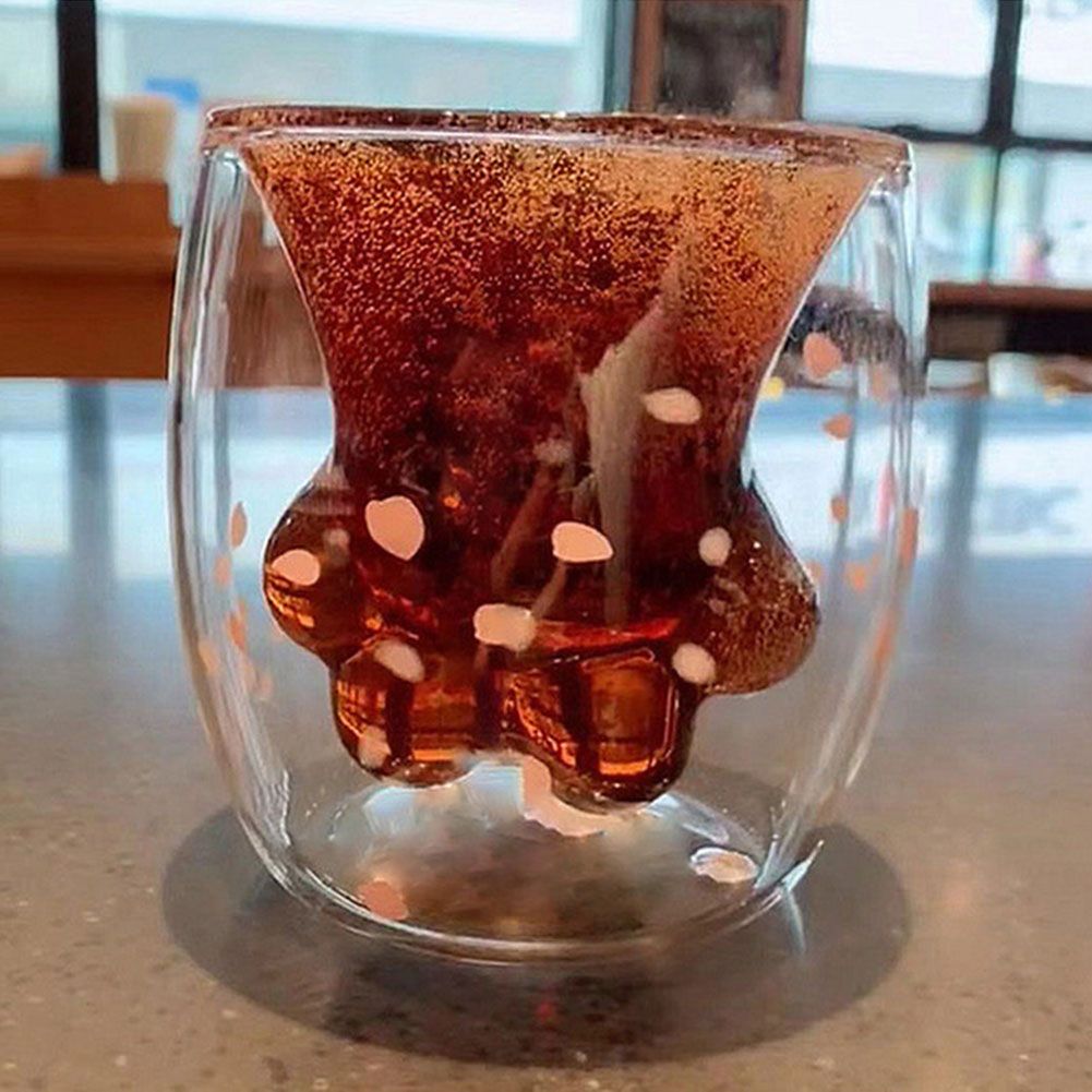 Mug | Cat Paw Double Wall Glass Mug | Clear