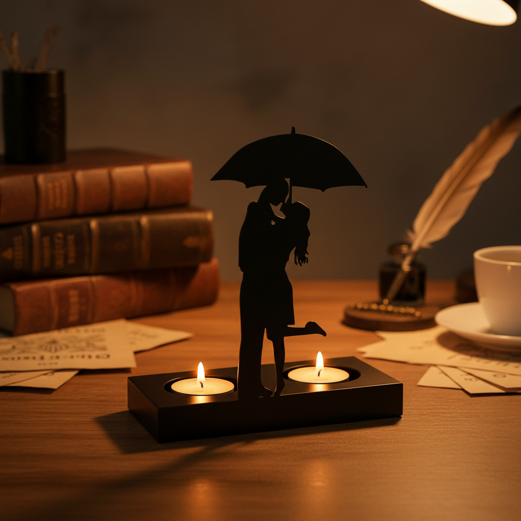 Candle Holder | Romantic Couple Iron Candle Holder | Black