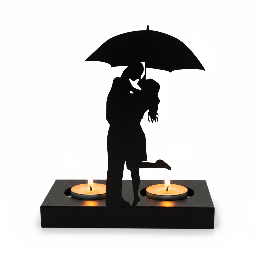 Candle Holder | Romantic Couple Iron Candle Holder | Black