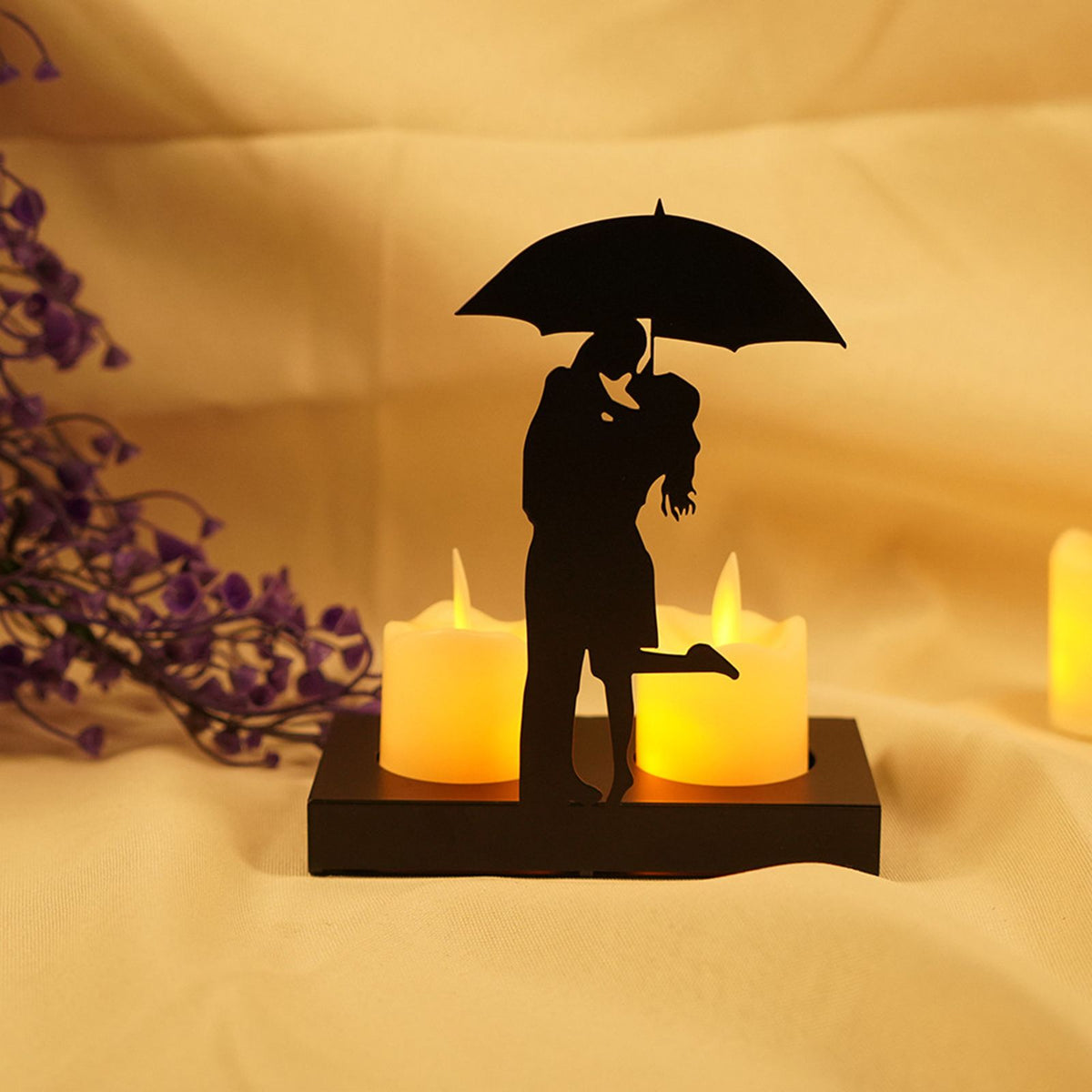 Candle Holder | Romantic Couple Iron Candle Holder | Black
