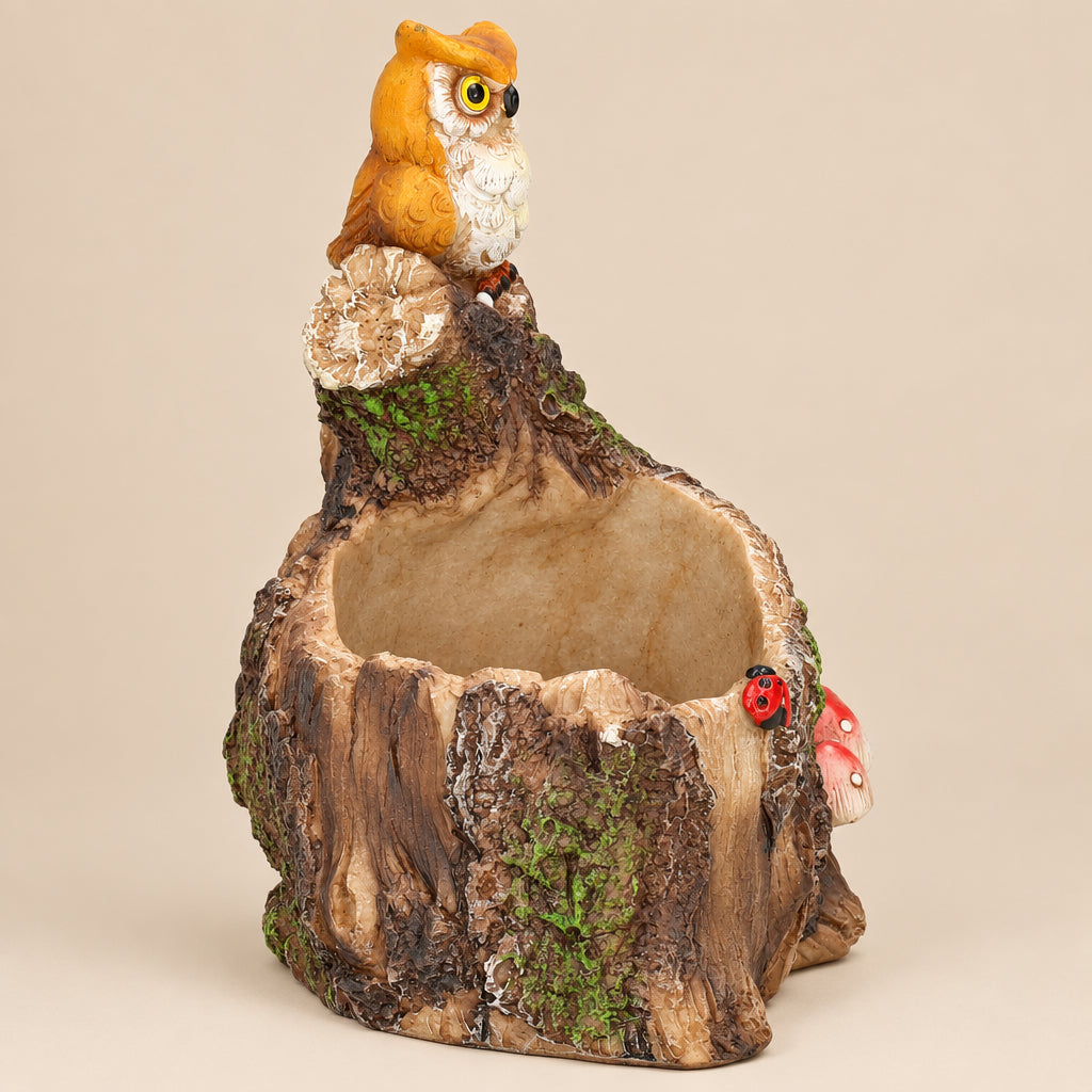 Planter | Owl on Tree Log Resin Planter Pot | Brown