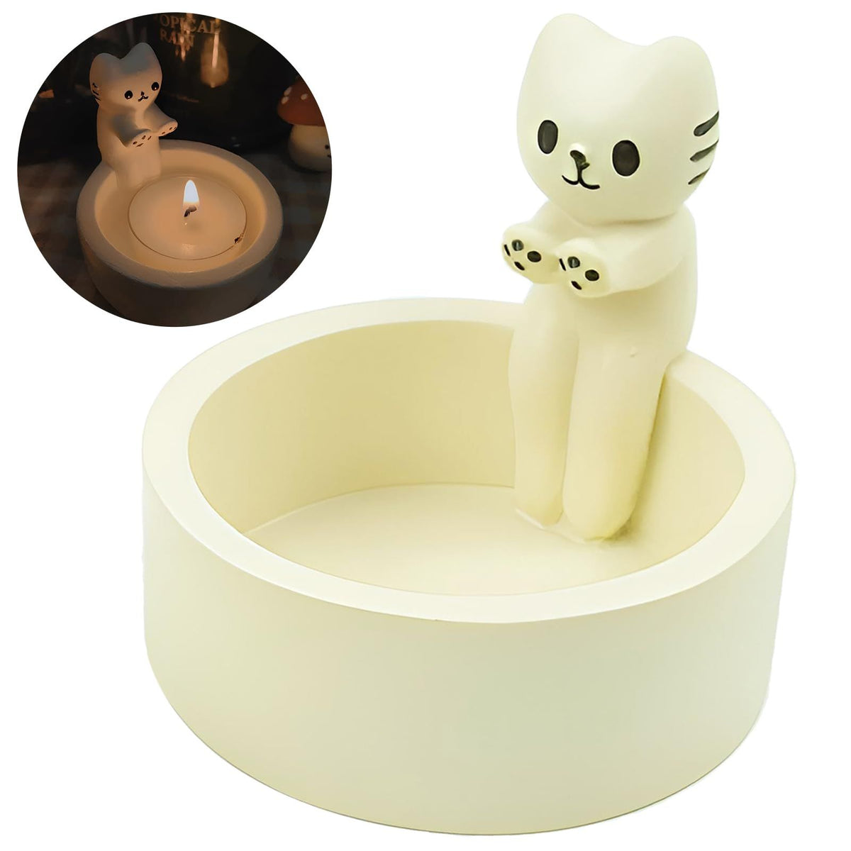 Candle Holder | Cat Warming Paws Tea Light Candle Holder | White