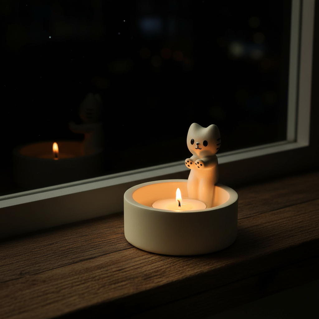 Candle Holder | Cat Warming Paws Tea Light Candle Holder | White