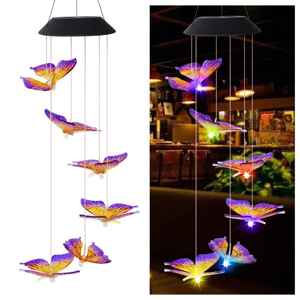 Wind Chime | Solar Butterfly Colour Changing Wind Chimes | Purple and Pink