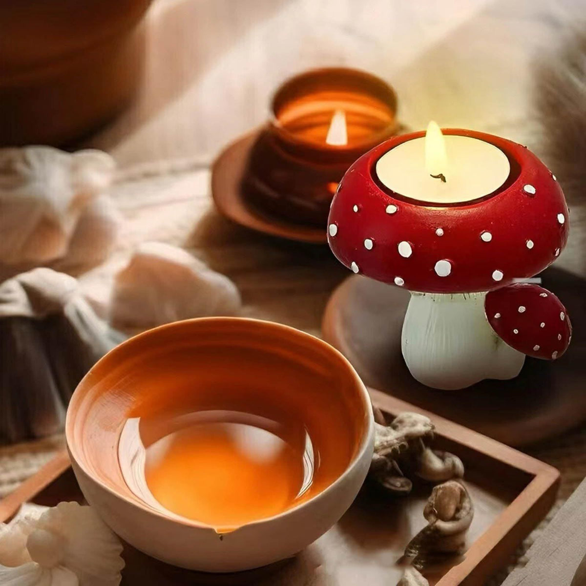 Candle Holder | Mushroom Tealight Candle Holder | Red and White