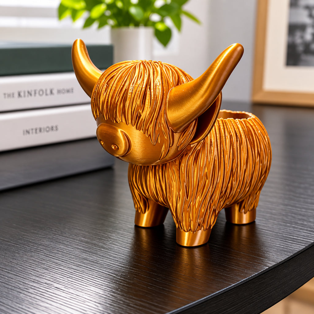 Planter | Highland Cow Resin Succulent Planter Pot | Brown
