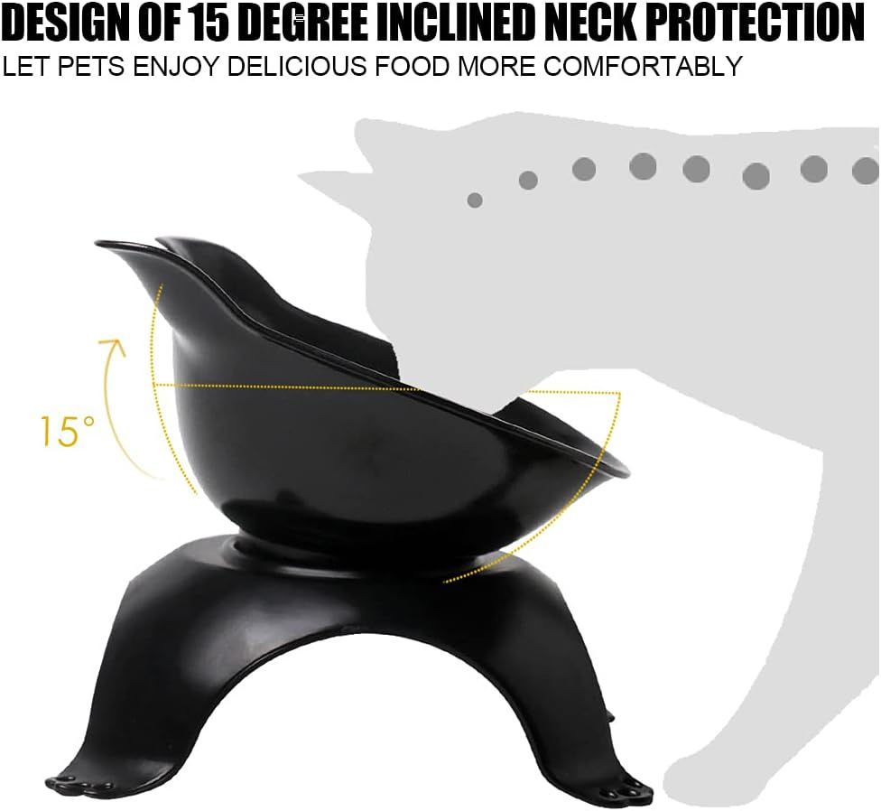 Pet Bowl | Cat Shaped Tilted Pet Feeder Bowl | Black