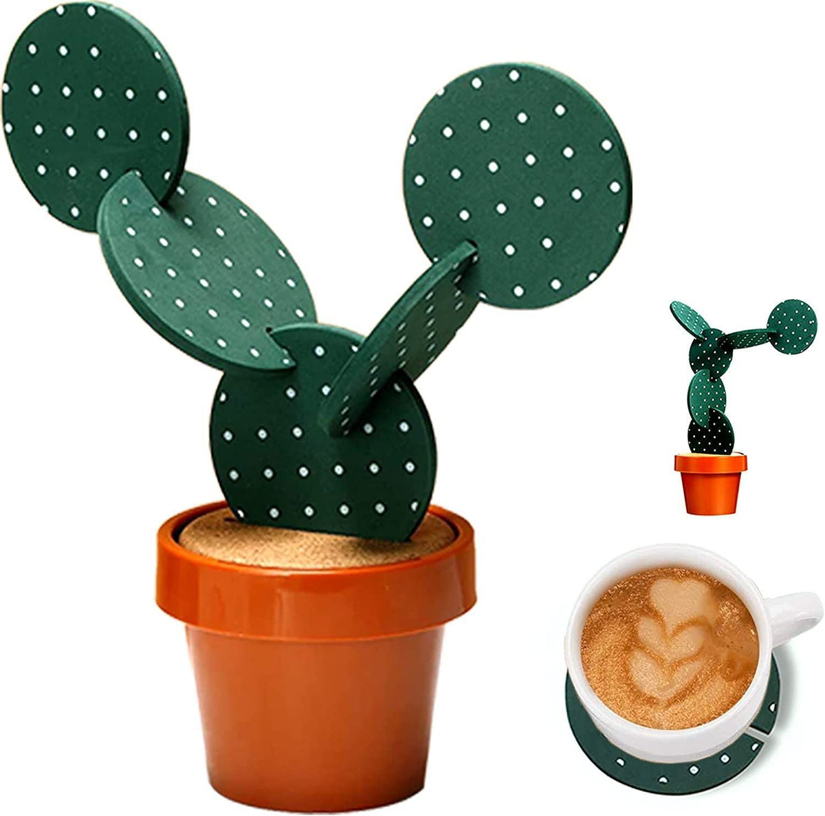 Coaster | 6 Cactus Coasters and Holder | Green