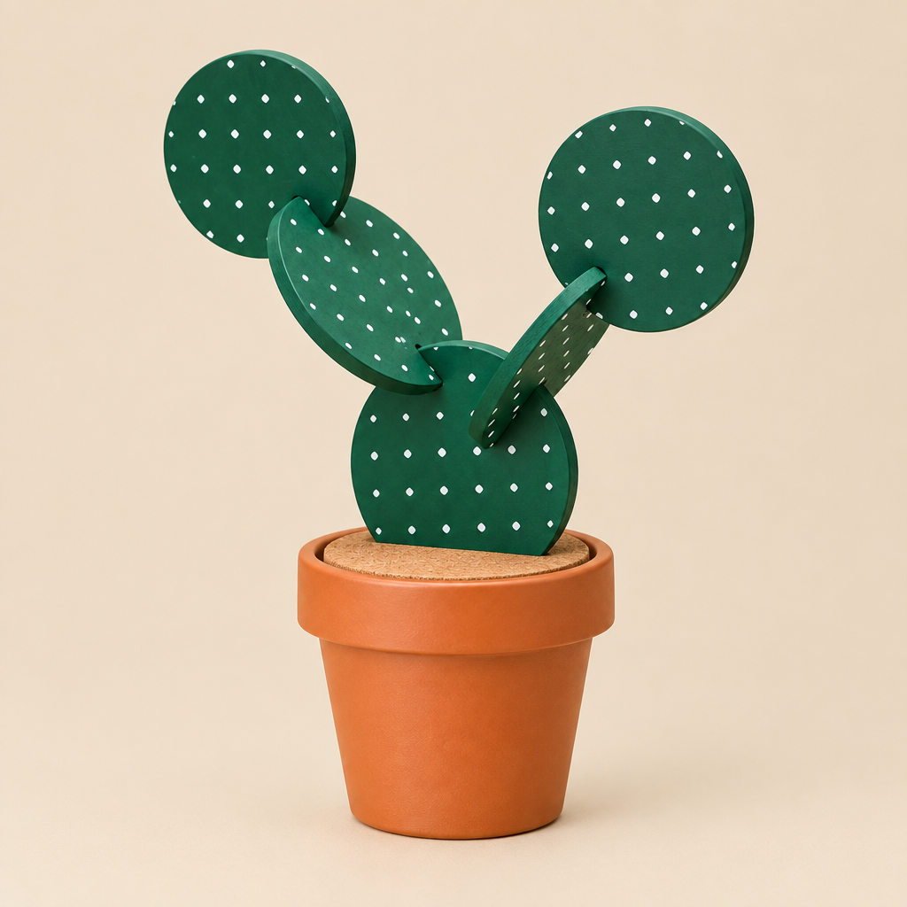 Coaster | 6 Cactus Coasters and Holder | Green