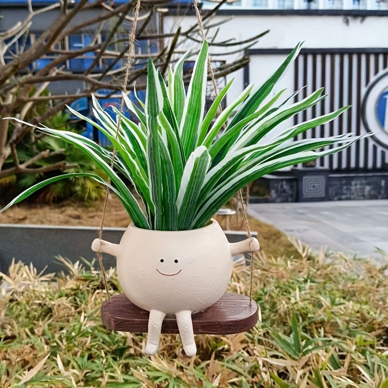 Planter | Hanging Face on Swing Succulent Pots Planter | White