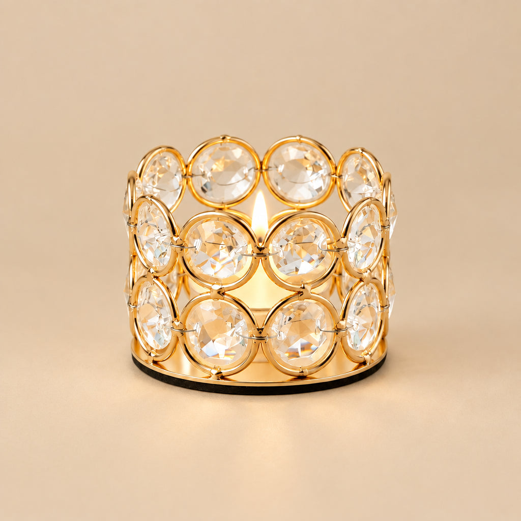 Candle Holder | 8 Piece Golden Crystal-like Candle Tea Light Holders | Gold