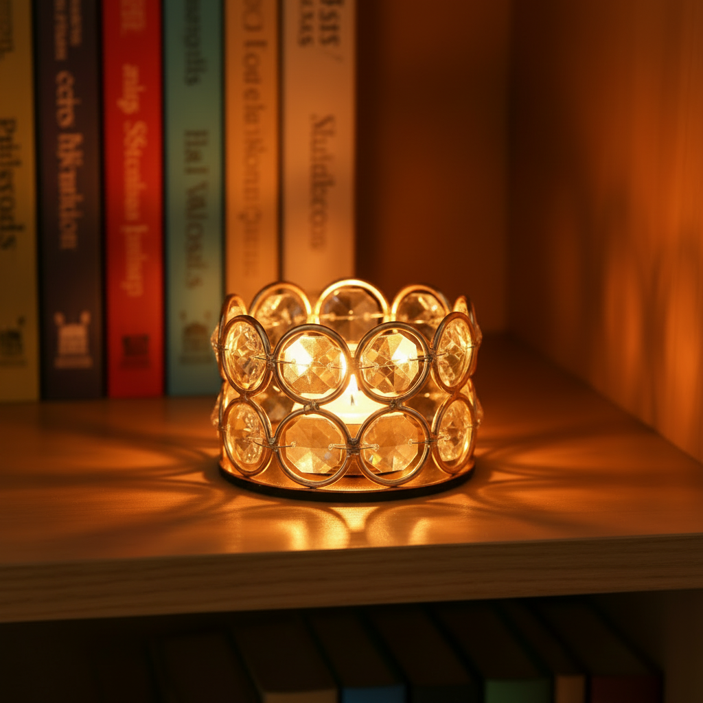 Candle Holder | 8 Piece Golden Crystal-like Candle Tea Light Holders | Gold