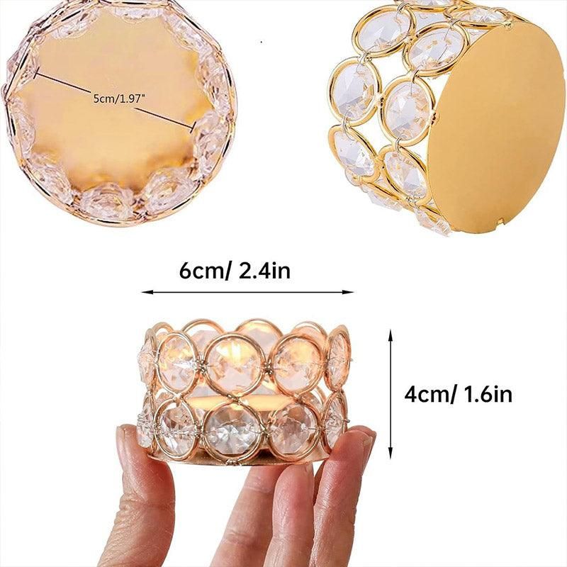 Candle Holder | 8 Piece Golden Crystal-like Candle Tea Light Holders | Gold