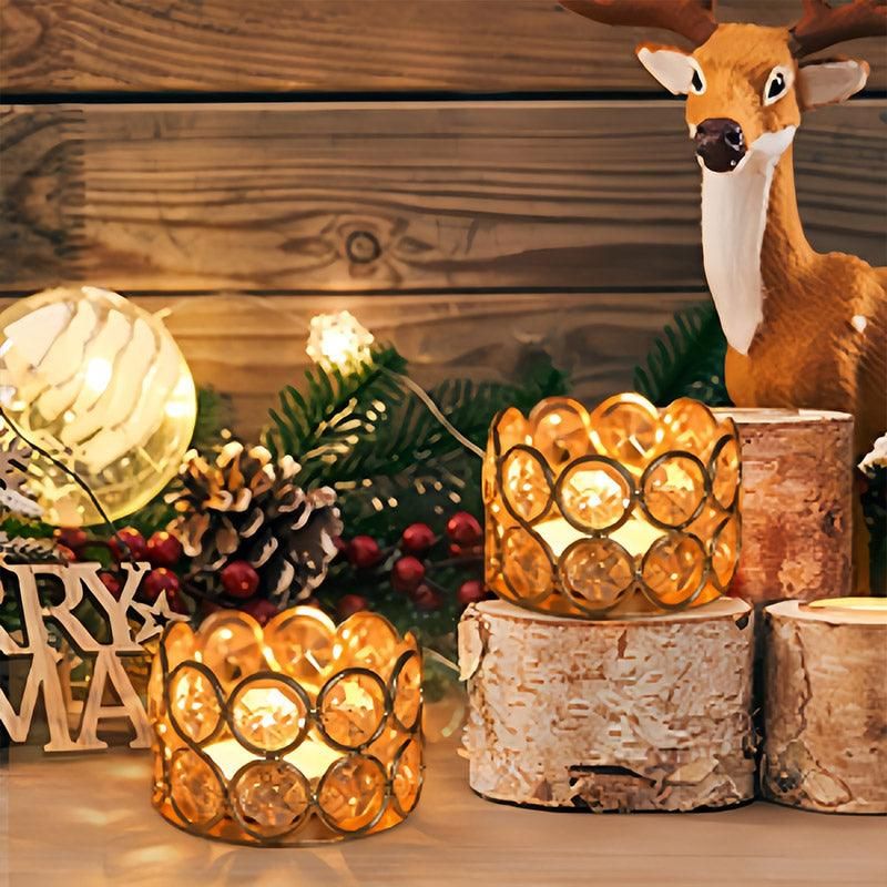 Candle Holder | 8 Piece Golden Crystal-like Candle Tea Light Holders | Gold