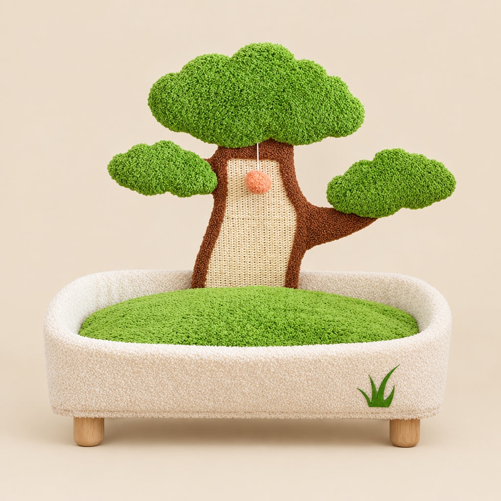 Pet Bed | Tree Shape Cat Scratching Board and Bed | Green and White