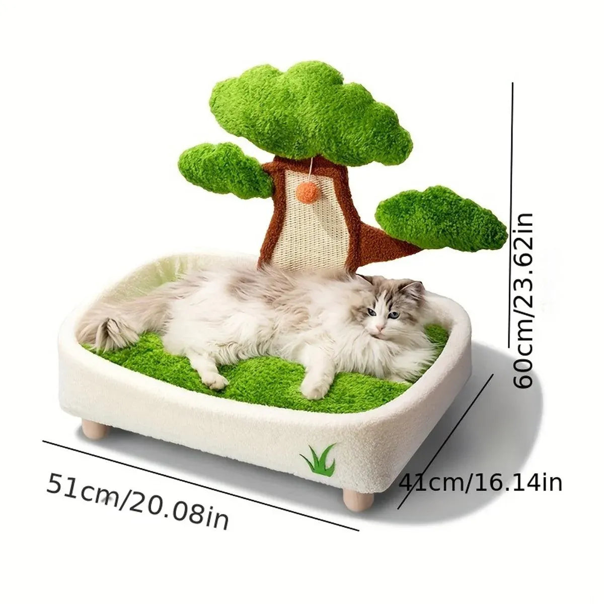 Pet Bed | Tree Shape Cat Scratching Board and Bed | Green and White