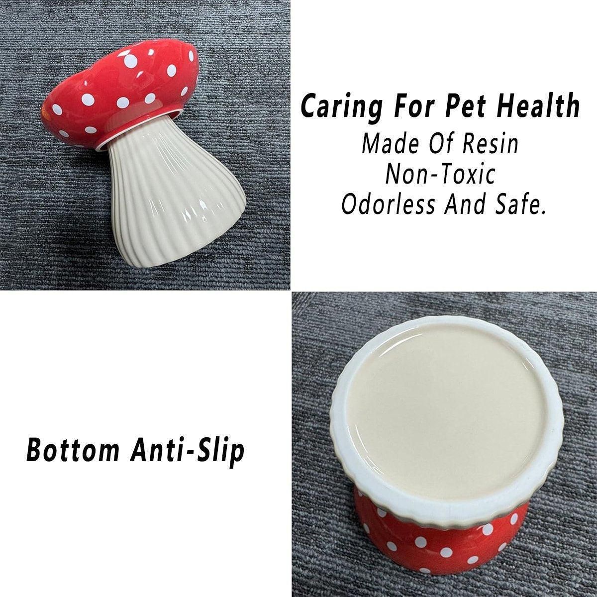 Pet Bowl | Pet Elevated Ceramic Mushroom Bowl | Red and White