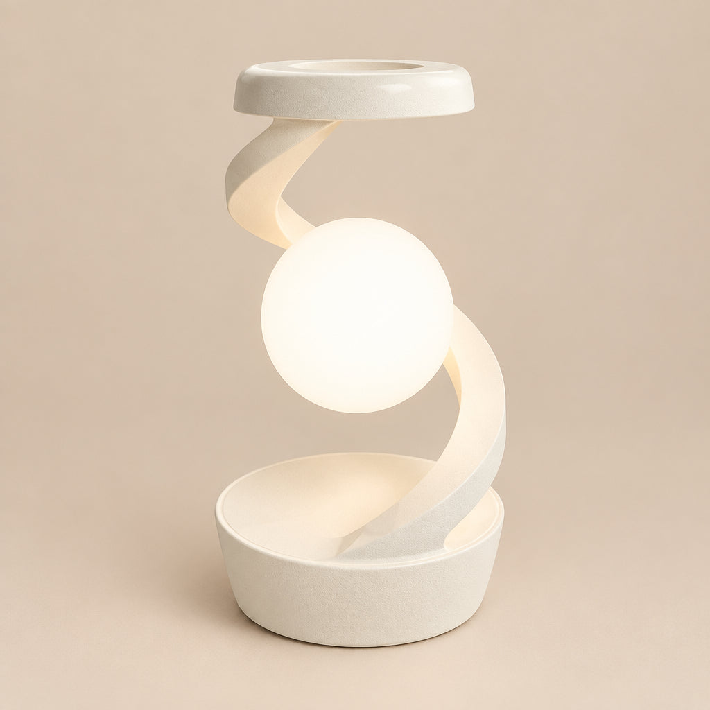 Lighting | Levitating LED Desk Lamp with Wireless Phone Charger | White
