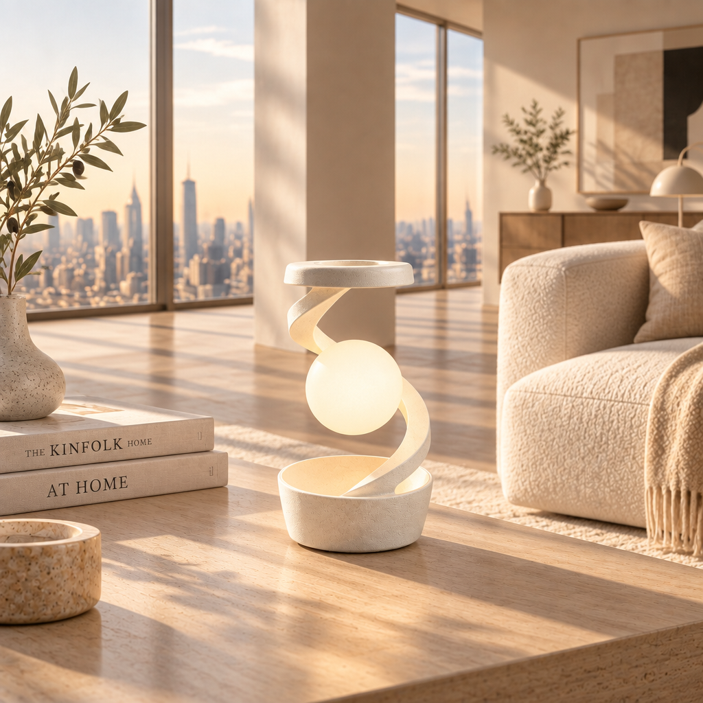 Lighting | Levitating LED Desk Lamp with Wireless Phone Charger | White