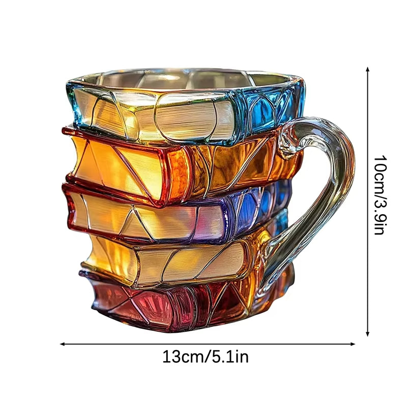 Mug | 3D Book Stack Resin Mug with Spoon | Multi-coloured