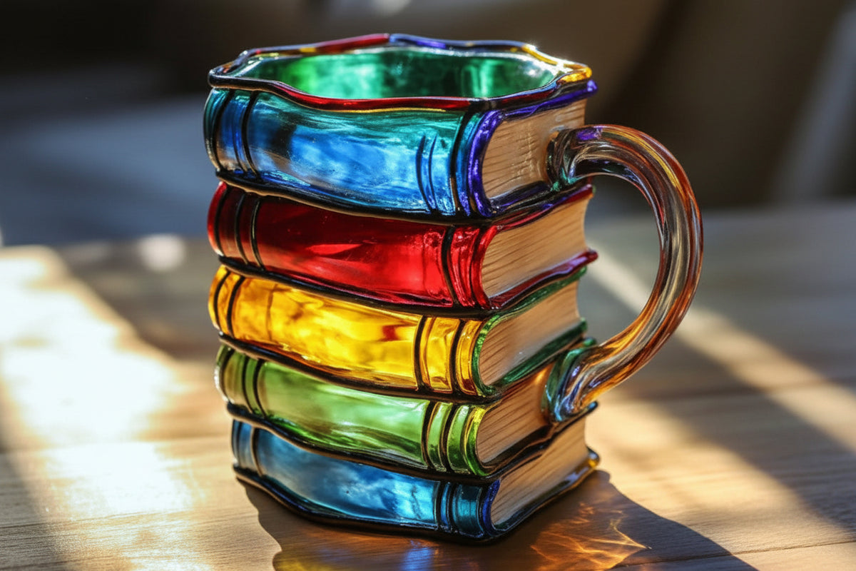 Mug | 3D Book Stack Resin Mug with Spoon | Colourful