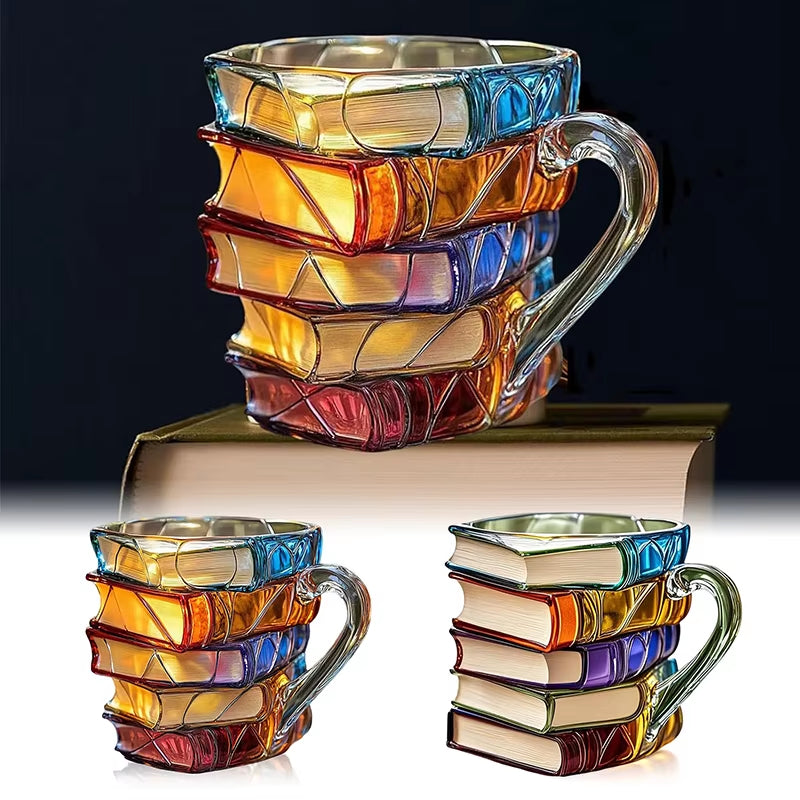 Mug | 3D Book Stack Resin Mug with Spoon | Colourful