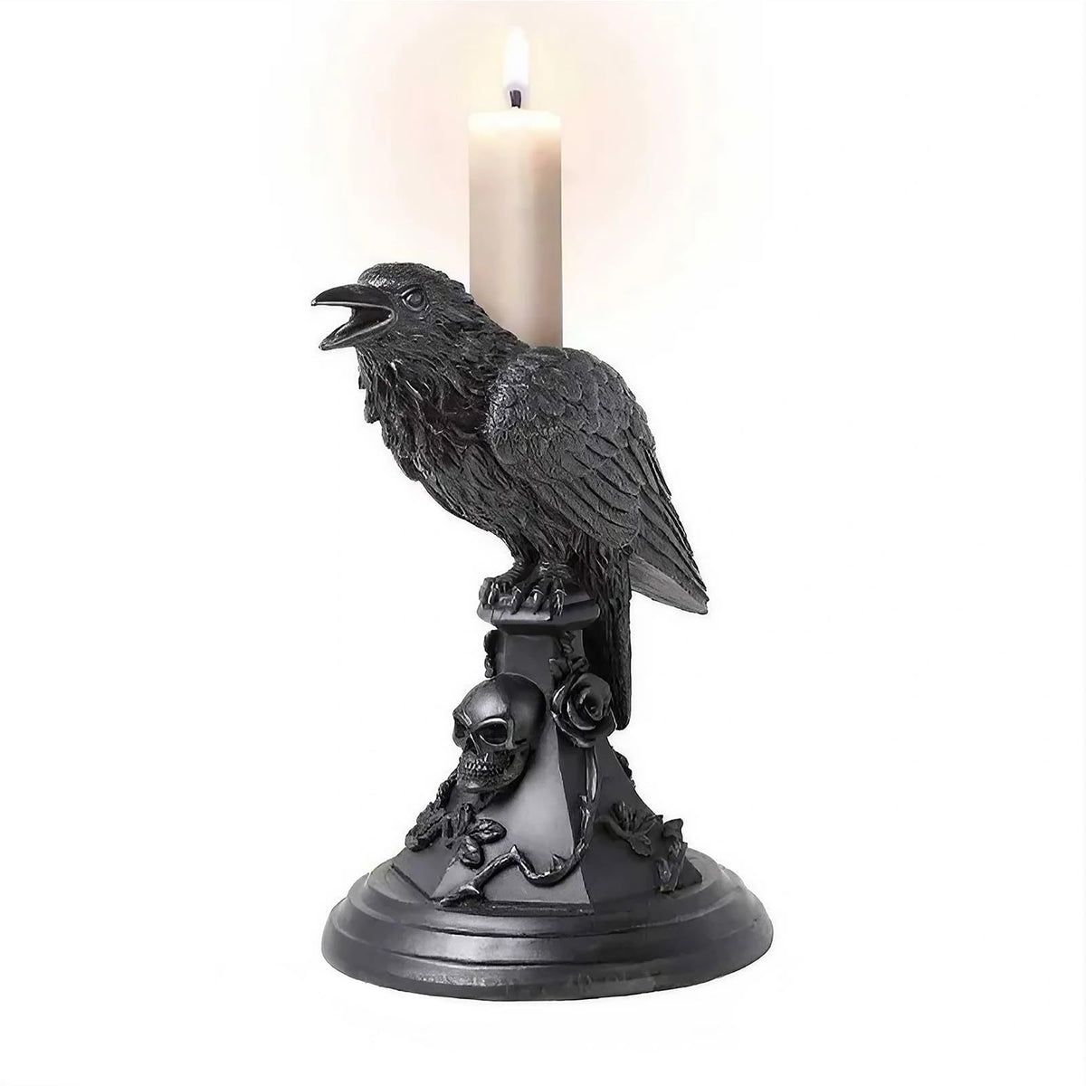 Lighting | Gothic Raven Candlestick Holder Resin | Black