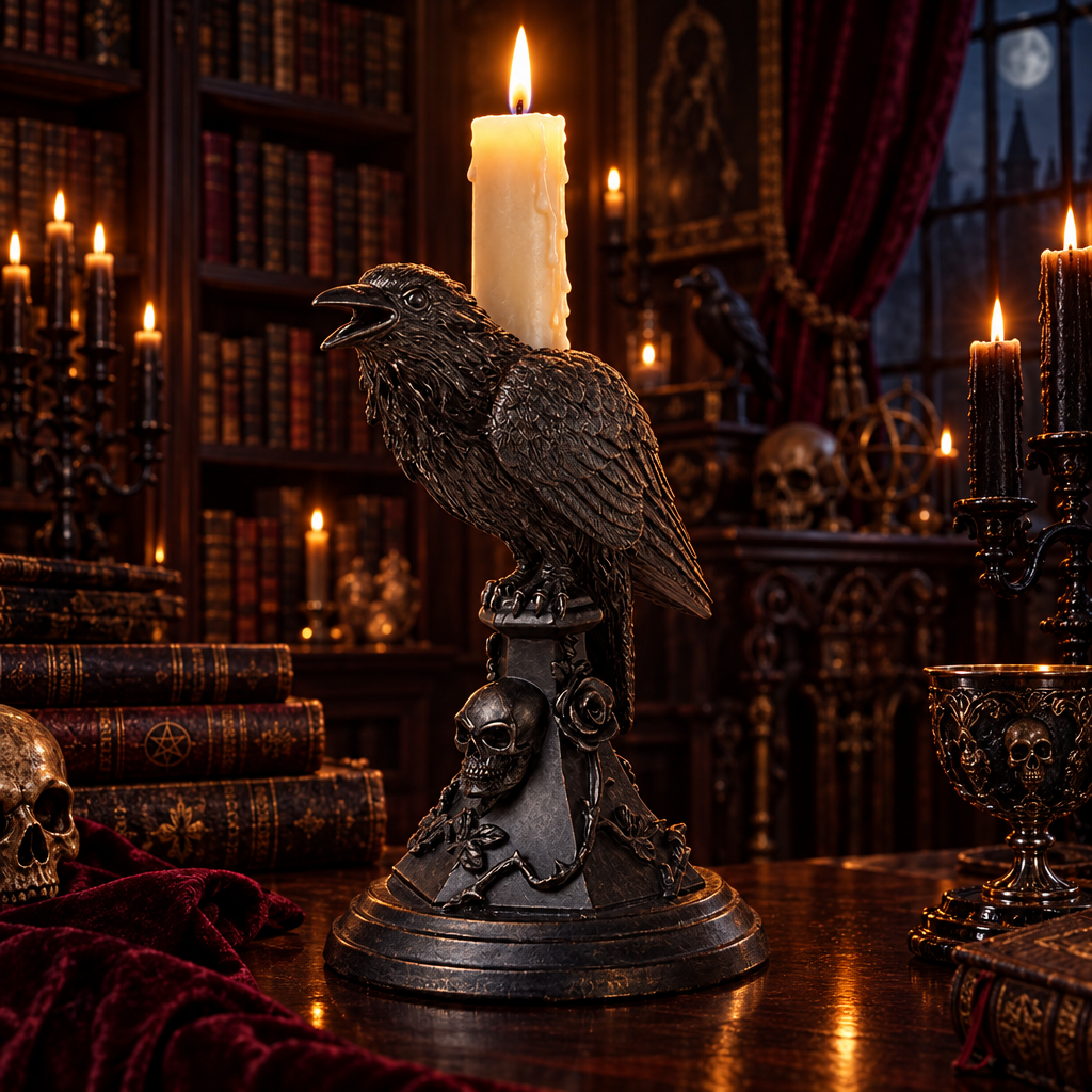 Lighting | Gothic Raven Candlestick Holder Resin | Black