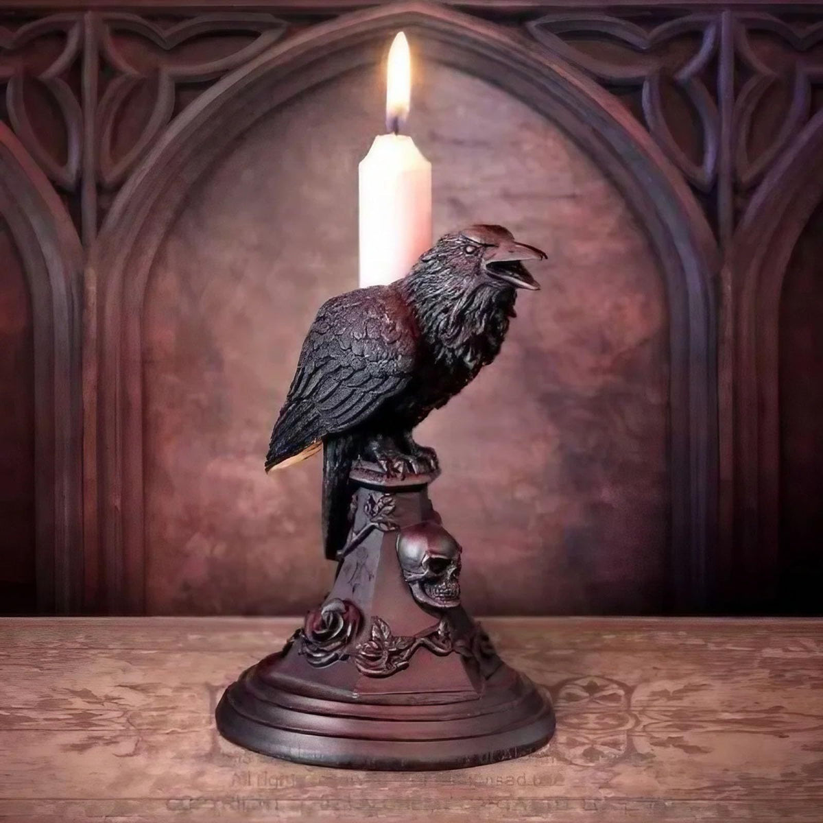 Lighting | Gothic Raven Candlestick Holder Resin | Black