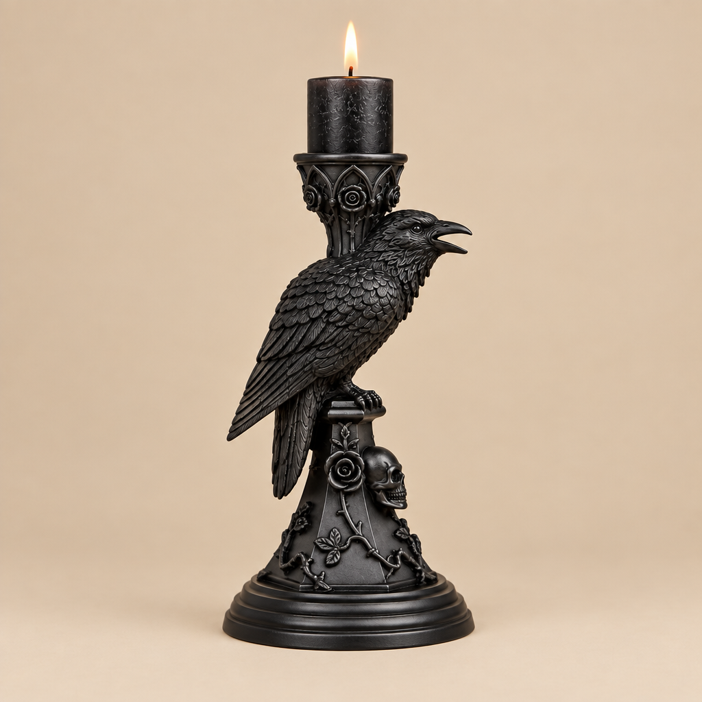 Lighting | Gothic Raven Candlestick Holder Resin | Black