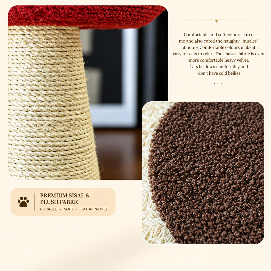 Cat Scratcher | Red Mushroom Cat Tree Scratching Post | Red and White