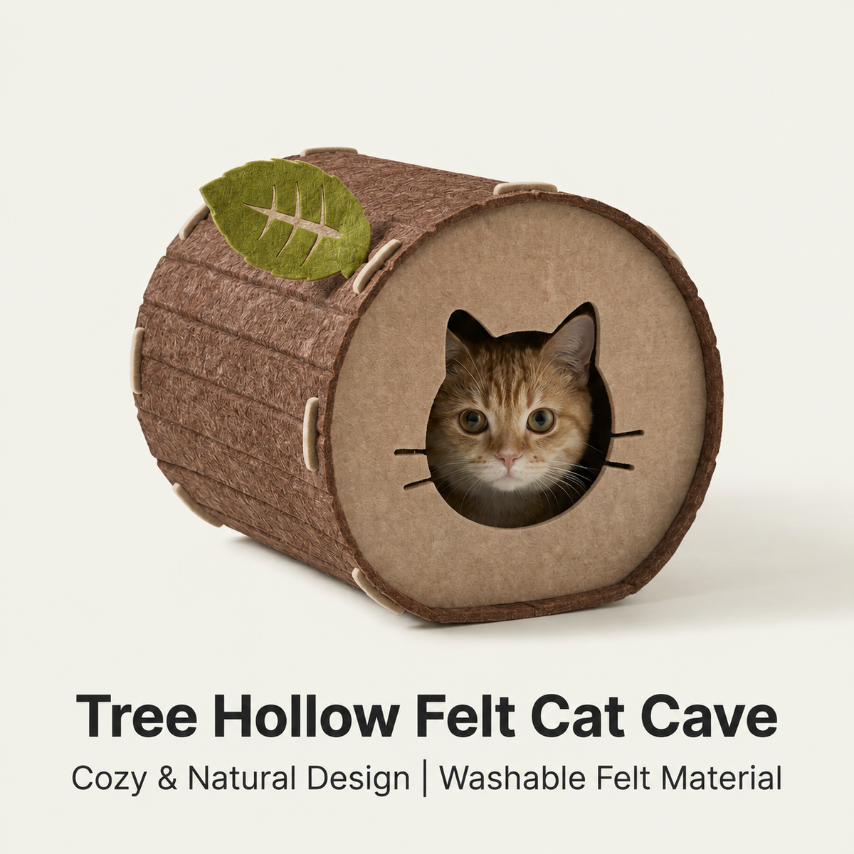Pet Bed | Tree Log Felt Cat Cave | Brown