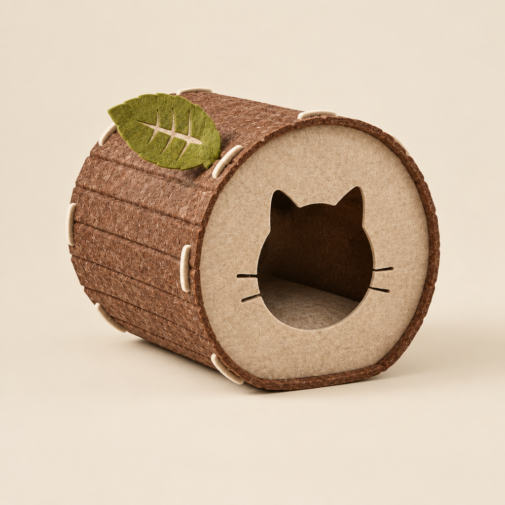 Pet Bed | Tree Log Felt Cat Cave | Brown