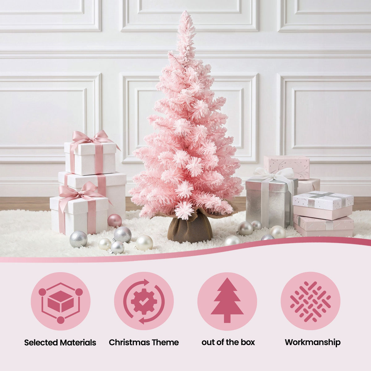 Christmas Décor | Jingle Jollys 60cm Mini Pink Christmas Tree | Pink
