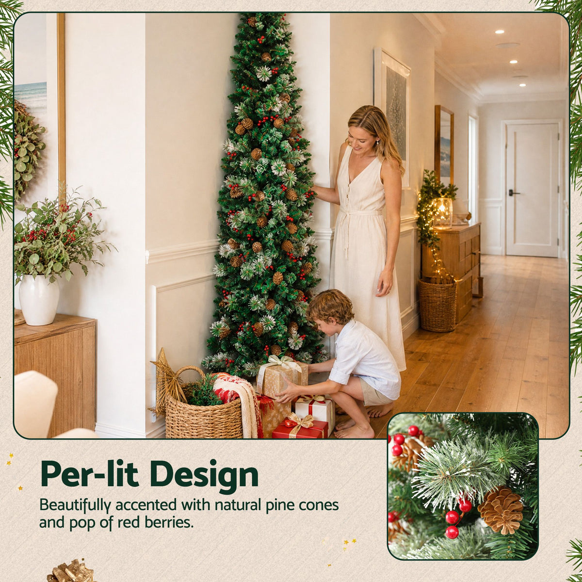 Christmas Décor | Jingle Jollys 2.1m Artificial Space-Saver Christmas Pine Tree | Green