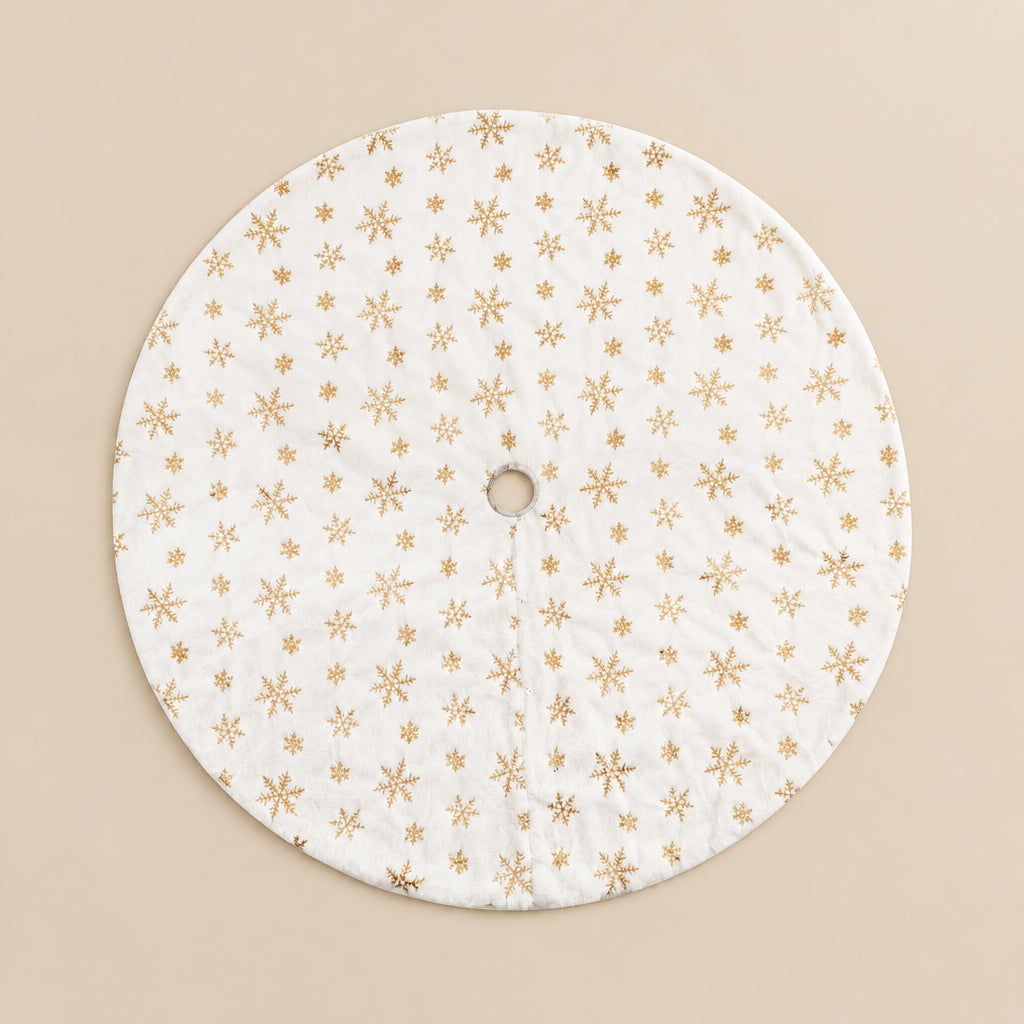 Christmas Decor | Jingle Jollys Snowflake Pattern Christmas Tree Skirt 120cm | White and Gold