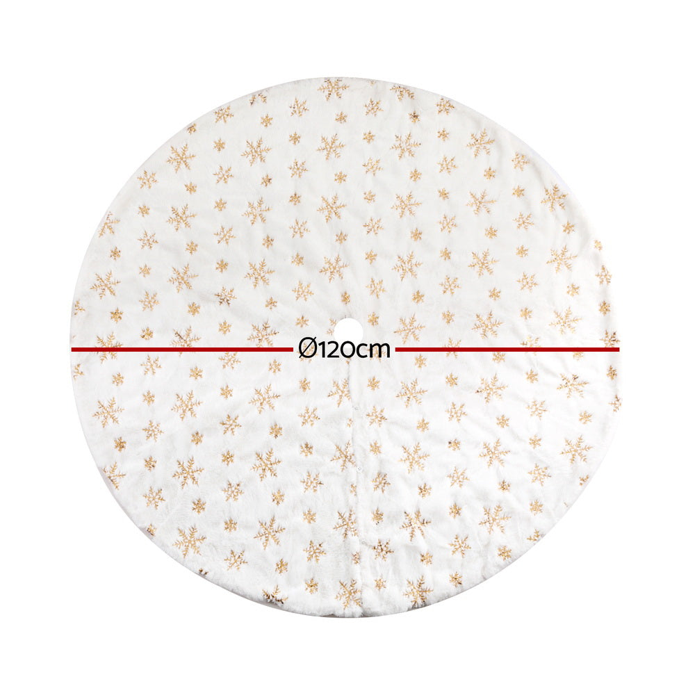 Christmas Decor | Jingle Jollys Snowflake Pattern Christmas Tree Skirt 120cm | White and Gold