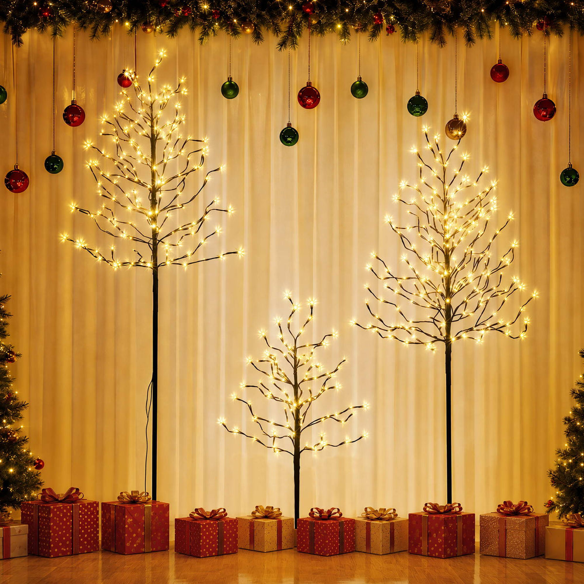 Christmas Décor | Jingle Jollys 3 Pack LED Christmas Birch Tree | Warm White