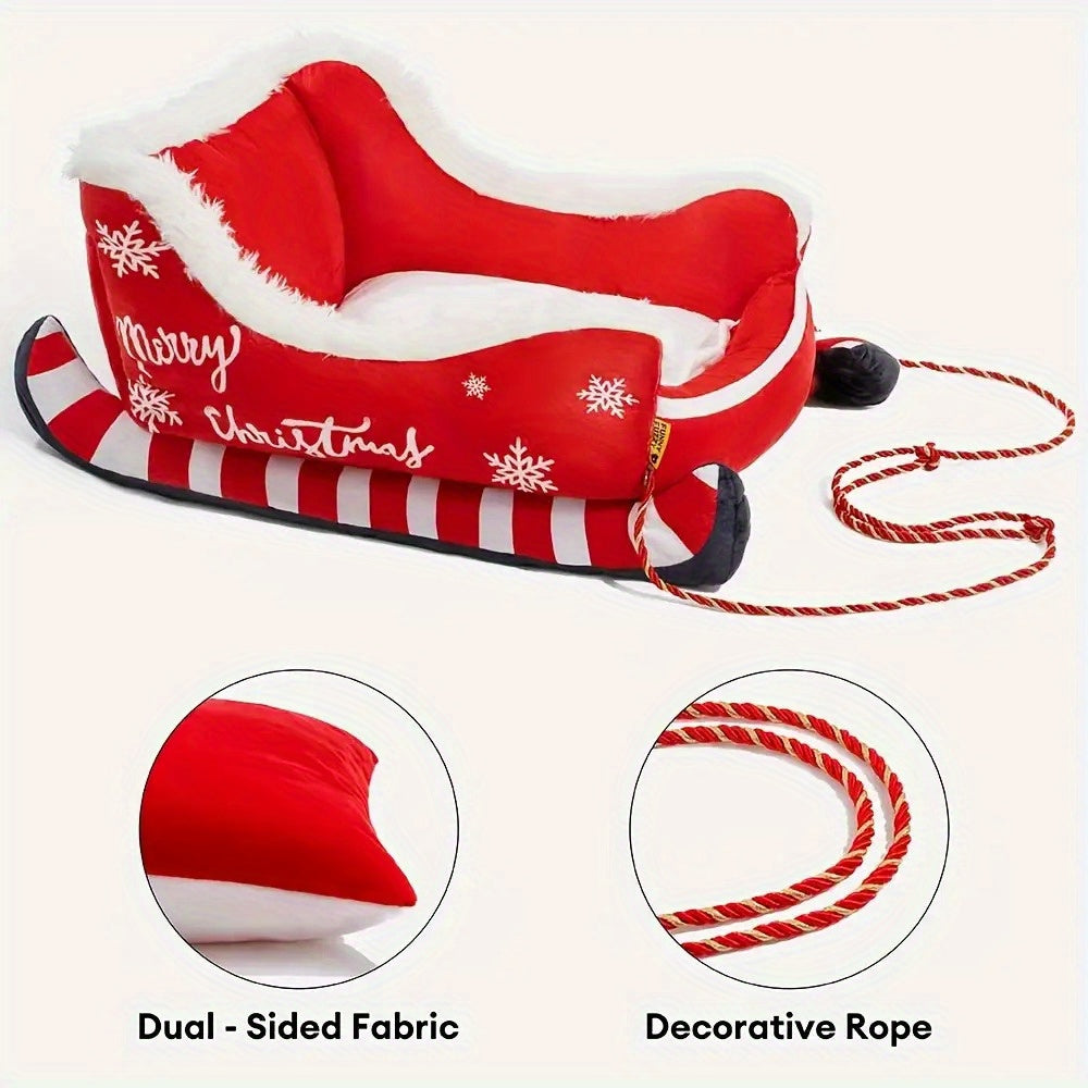 Holiday Christmas Plush Sled Dog Bed Red-2