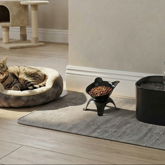 Pet Bowl | Cat Shaped Tilted Pet Feeder Bowl | Black