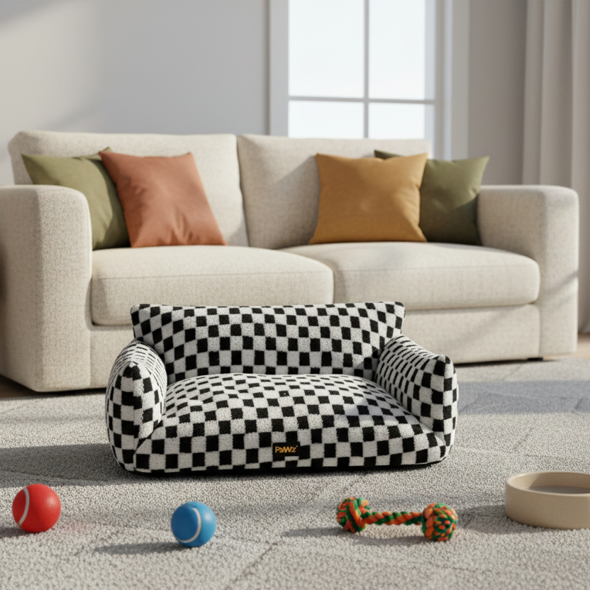 Pet Bed | PaWz Plush Checkered Pet Bed | Black and White